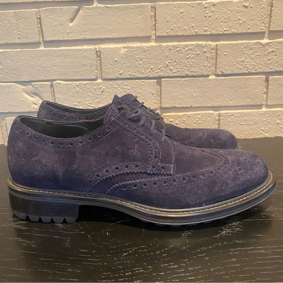 Mens Brooks Brothers Navy blue suede Wingtip Oxfords shoes Size 9 Made In Italy - Picture 3 of 7